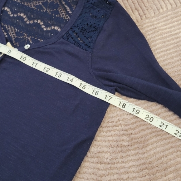 Neon Soul Navy Blue V-Neck 3/4 Sleeve Embellished Blouse Medium - Picture 9 of 12